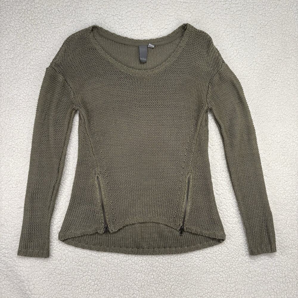 Quinn Womens Size Large Knit Sweater Zipper‎ Details Olive Green Scoop Neck